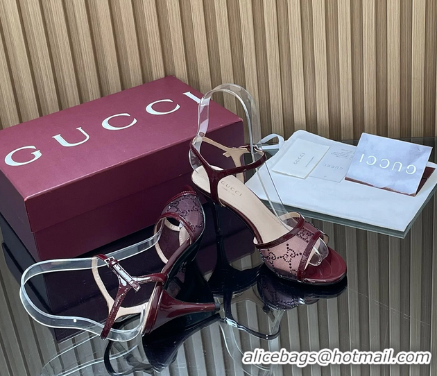 Good Quality Gucci Red GG Crystal Mesh Heeled Sandals 85MM 260504 Red