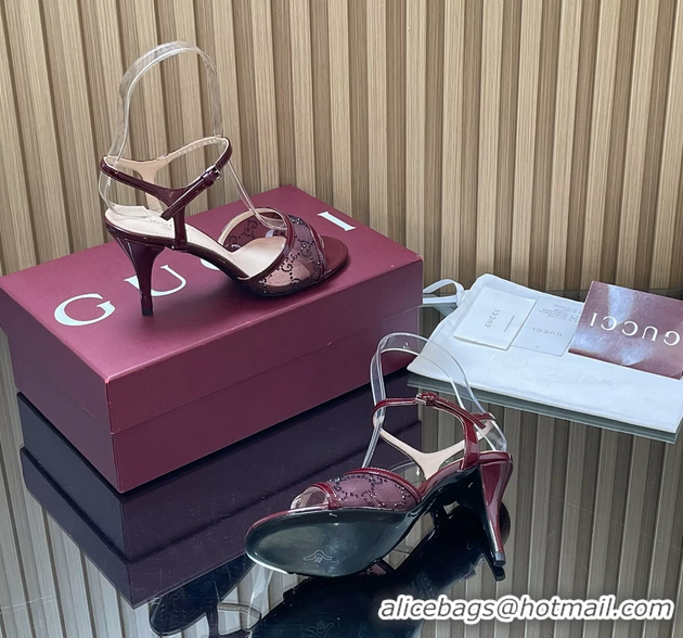 Good Quality Gucci Red GG Crystal Mesh Heeled Sandals 85MM 260504 Red