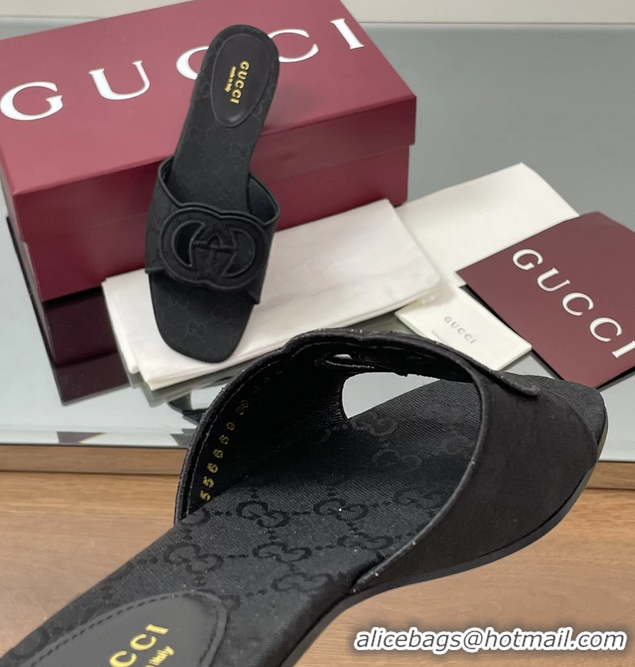 Best Grade Gucci Interlocking G GG Canvas Flat Slides Sandals 260504 Black