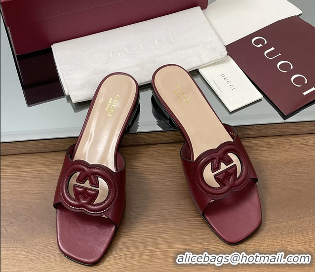 Best Grade Gucci Interlocking G Flat Slides Sandals  Calfskin Leather 260504 Red