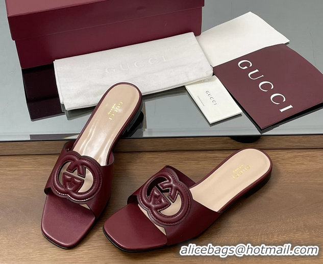 Best Grade Gucci Interlocking G Flat Slides Sandals  Calfskin Leather 260504 Red