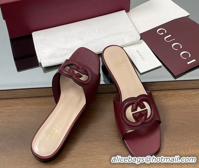 Best Grade Gucci Interlocking G Flat Slides Sandals  Calfskin Leather 260504 Red