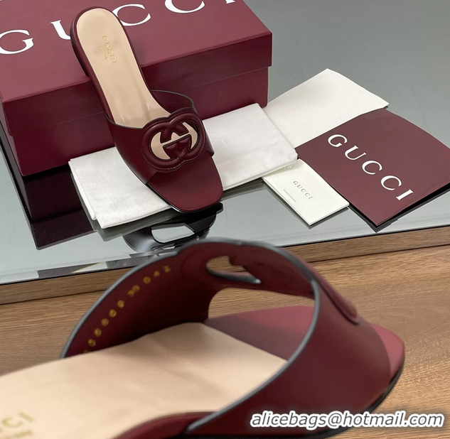 Best Grade Gucci Interlocking G Flat Slides Sandals  Calfskin Leather 260504 Red