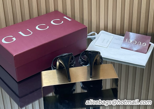 Unique Style Gucci Black GG Crystal Mesh Heeled Slides Sandals 85MM 260504 Black