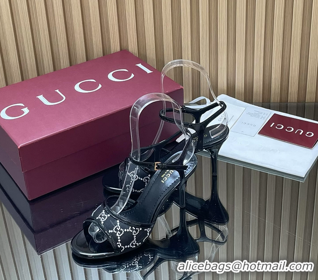 Cheap Price Gucci Black GG Crystal Mesh Heeled Sandals 85MM 260504 Black