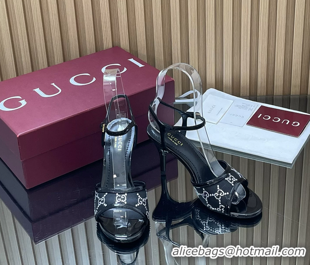 Cheap Price Gucci Black GG Crystal Mesh Heeled Sandals 85MM 260504 Black