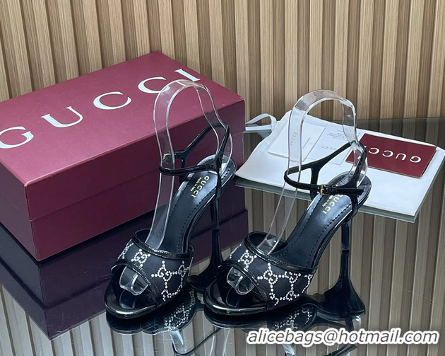 Cheap Price Gucci Black GG Crystal Mesh Heeled Sandals 85MM 260504 Black