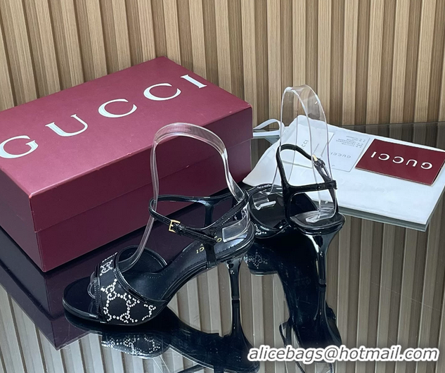 Cheap Price Gucci Black GG Crystal Mesh Heeled Sandals 85MM 260504 Black