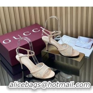 Grade Quality Gucci Beige GG Crystal Mesh Heeled Sandals 85MM 6050401