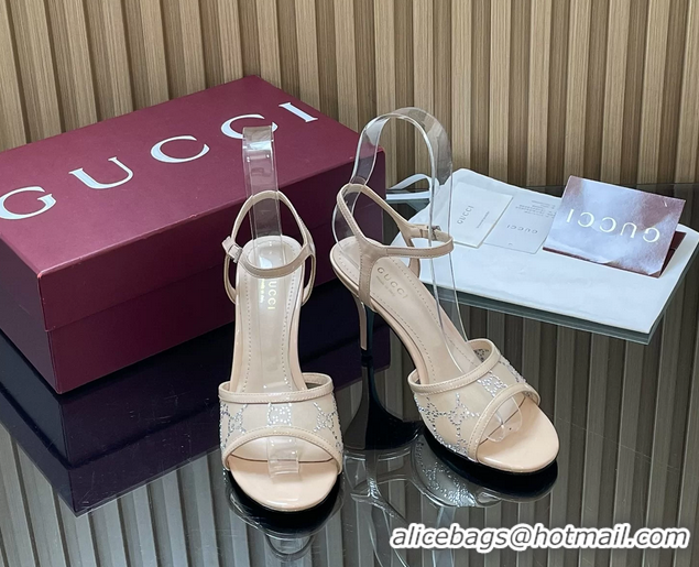 Grade Quality Gucci Beige GG Crystal Mesh Heeled Sandals 85MM 6050401