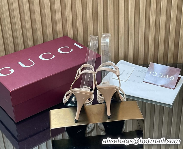 Grade Quality Gucci Beige GG Crystal Mesh Heeled Sandals 85MM 6050401