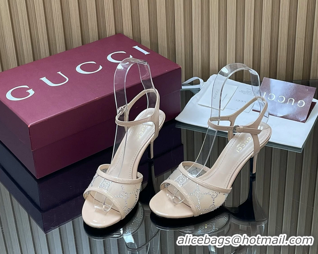 Grade Quality Gucci Beige GG Crystal Mesh Heeled Sandals 85MM 6050401