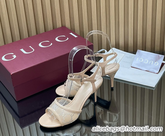 Grade Quality Gucci Beige GG Crystal Mesh Heeled Sandals 85MM 6050401