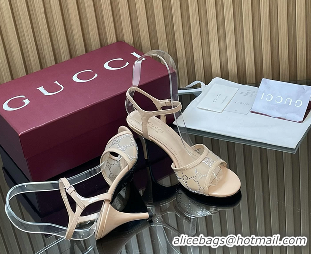Grade Quality Gucci Beige GG Crystal Mesh Heeled Sandals 85MM 6050401