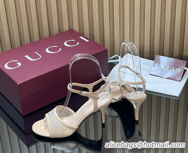 Grade Quality Gucci Beige GG Crystal Mesh Heeled Sandals 85MM 6050401