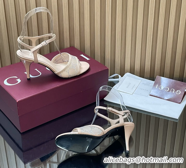 Grade Quality Gucci Beige GG Crystal Mesh Heeled Sandals 85MM 6050401