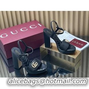 Fashion Gucci Double G Block High Heeled Platform Sandals Black Lambskin Leather 125MM 6050402