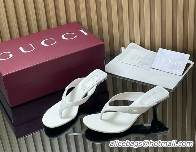Luxury Gucci Vittoria White Leather Thong Sanals 55MM 6050403