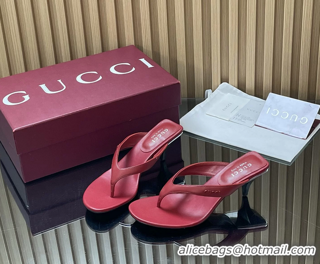 Grade Gucci Vittoria Red Leather Thong Sanals 55MM 6050403 Red
