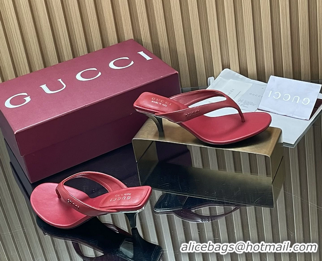 Grade Gucci Vittoria Red Leather Thong Sanals 55MM 6050403 Red