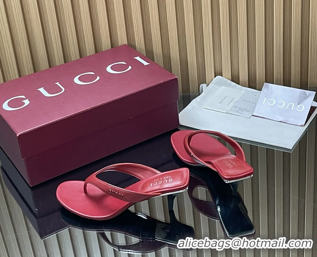 Grade Gucci Vittoria Red Leather Thong Sanals 55MM 6050403 Red