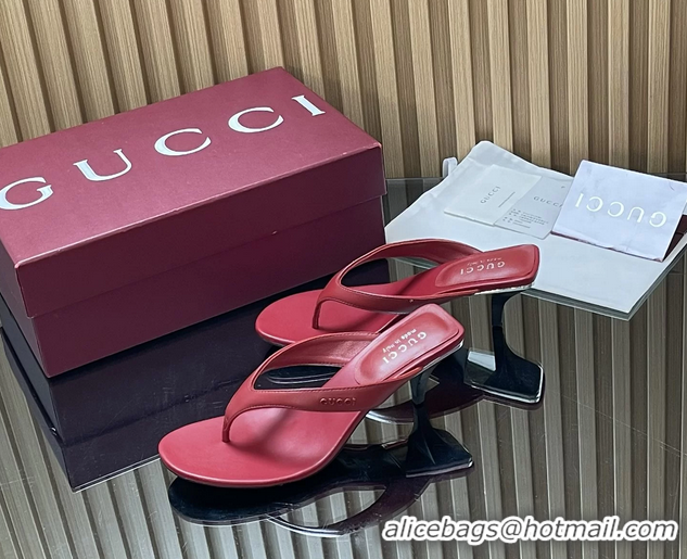 Grade Gucci Vittoria Red Leather Thong Sanals 55MM 6050403 Red