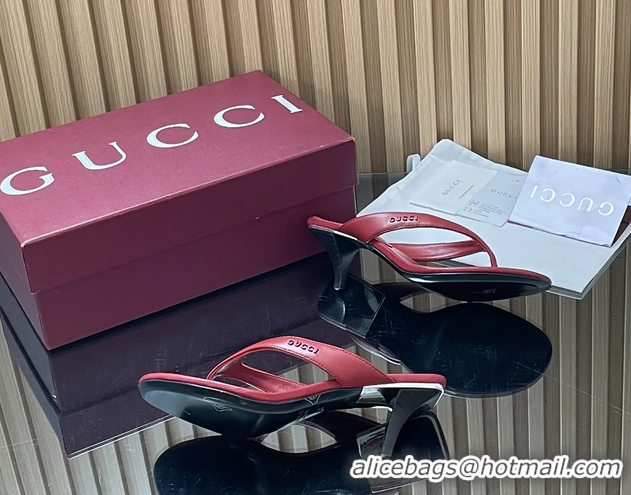 Grade Gucci Vittoria Red Leather Thong Sanals 55MM 6050403 Red