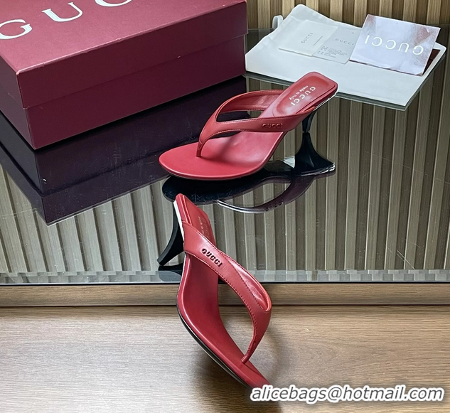 Grade Gucci Vittoria Red Leather Thong Sanals 55MM 6050403 Red