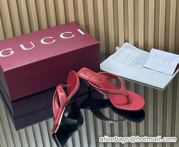 Grade Gucci Vittoria Red Leather Thong Sanals 55MM 6050403 Red