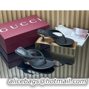 Charming Gucci Vittoria Black Leather Thong Sanals 55MM 6050403