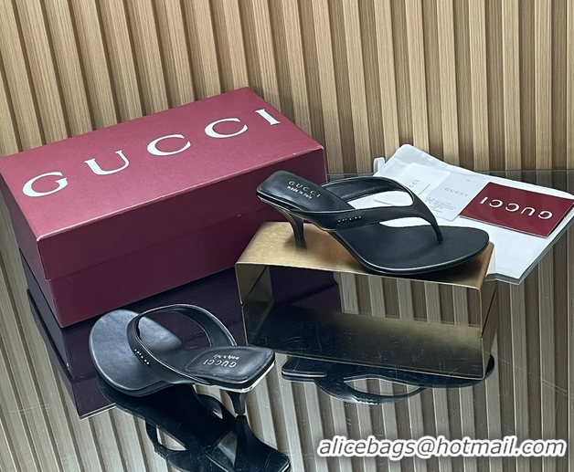 Charming Gucci Vittoria Black Leather Thong Sanals 55MM 6050403