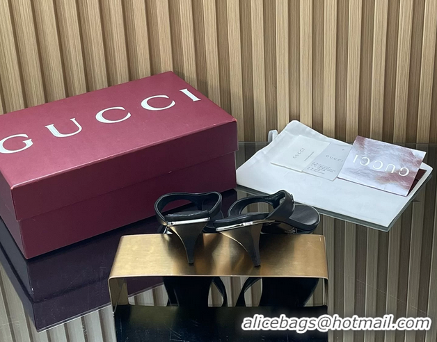 Charming Gucci Vittoria Black Leather Thong Sanals 55MM 6050403