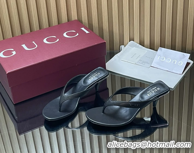 Charming Gucci Vittoria Black Leather Thong Sanals 55MM 6050403