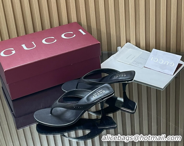Charming Gucci Vittoria Black Leather Thong Sanals 55MM 6050403