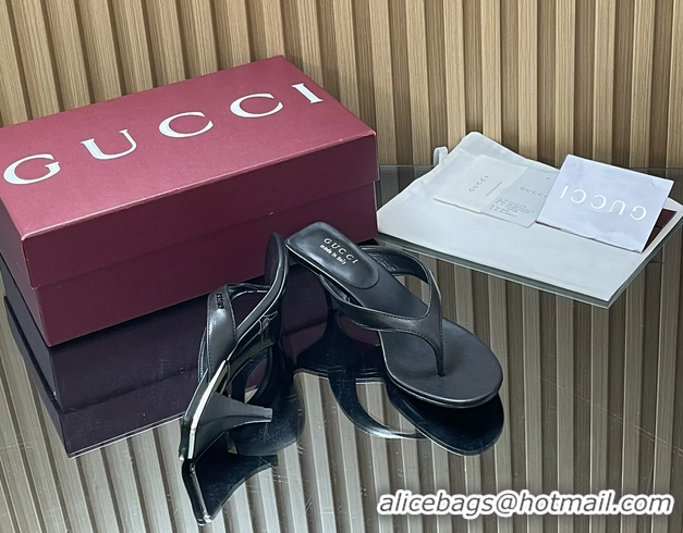 Charming Gucci Vittoria Black Leather Thong Sanals 55MM 6050403