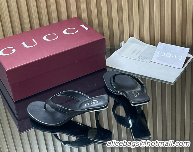 Charming Gucci Vittoria Black Leather Thong Sanals 55MM 6050403
