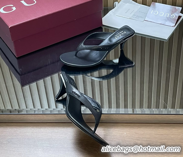 Charming Gucci Vittoria Black Leather Thong Sanals 55MM 6050403