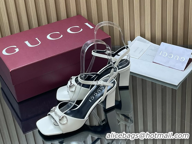 Luxury Cheap Gucci Horsebit High Heeled Sandals White Lambskin Leather 75MM 6050405