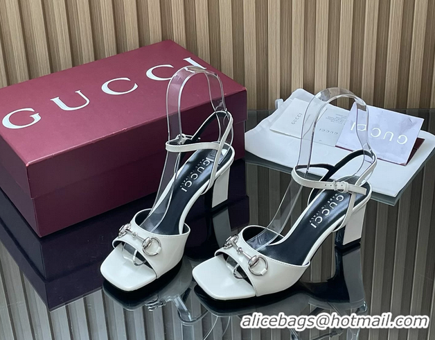 Luxury Cheap Gucci Horsebit High Heeled Sandals White Lambskin Leather 75MM 6050405