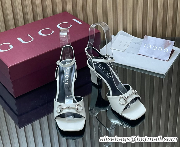 Luxury Cheap Gucci Horsebit High Heeled Sandals White Lambskin Leather 75MM 6050405