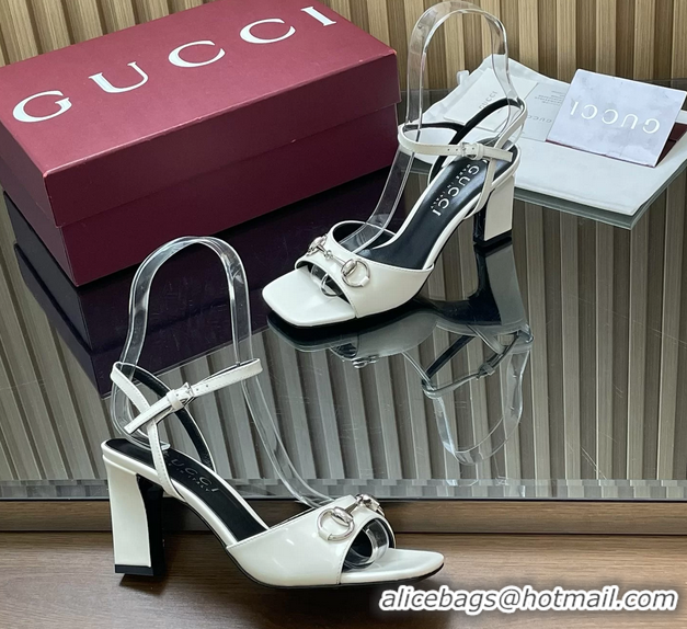 Luxury Cheap Gucci Horsebit High Heeled Sandals White Lambskin Leather 75MM 6050405
