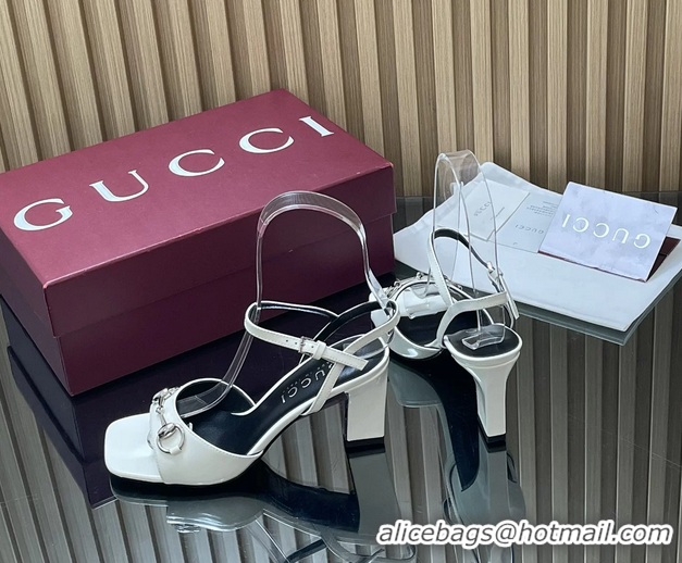 Luxury Cheap Gucci Horsebit High Heeled Sandals White Lambskin Leather 75MM 6050405