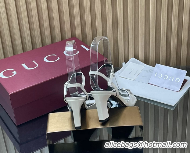 Luxury Cheap Gucci Horsebit High Heeled Sandals White Lambskin Leather 75MM 6050405