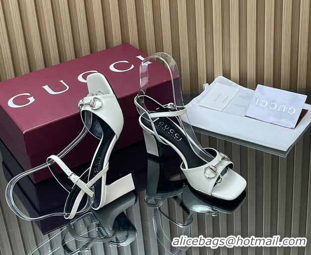 Luxury Cheap Gucci Horsebit High Heeled Sandals White Lambskin Leather 75MM 6050405