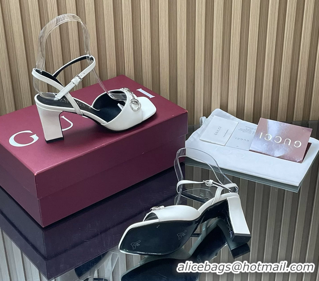 Luxury Cheap Gucci Horsebit High Heeled Sandals White Lambskin Leather 75MM 6050405