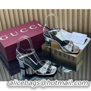 Luxury Gucci Horsebit High Heeled Sandals Silver Metallic Leather 75MM 6050405