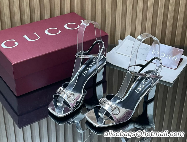 Luxury Gucci Horsebit High Heeled Sandals Silver Metallic Leather 75MM 6050405