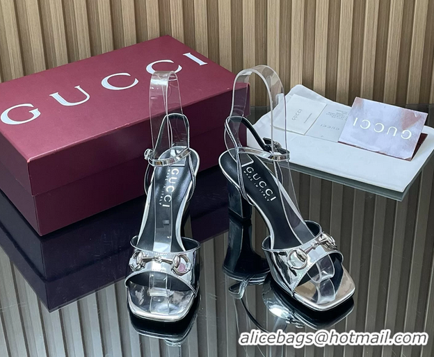 Luxury Gucci Horsebit High Heeled Sandals Silver Metallic Leather 75MM 6050405