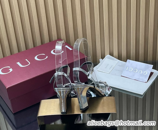 Luxury Gucci Horsebit High Heeled Sandals Silver Metallic Leather 75MM 6050405