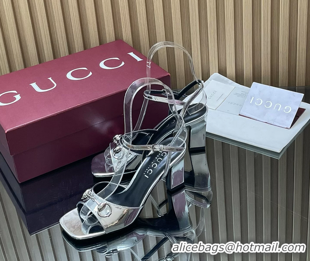 Luxury Gucci Horsebit High Heeled Sandals Silver Metallic Leather 75MM 6050405